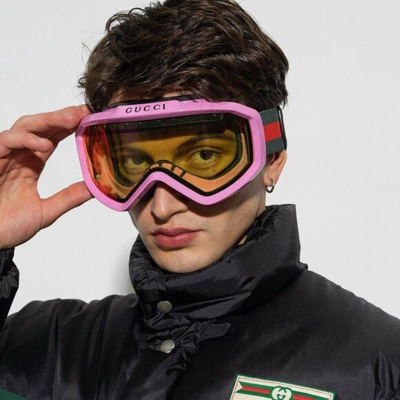 Gucci GG1210S 004 Sunglasses Ski Goggles Mask Pink Shield Frame, Yellow Lenses - Picture 5 of 14